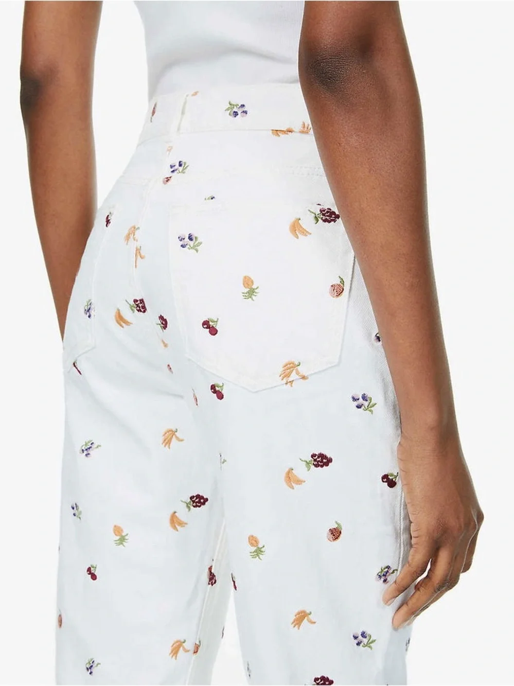 Fruit embroidered jeans high rise straight cottagecore Reformation size 23 white